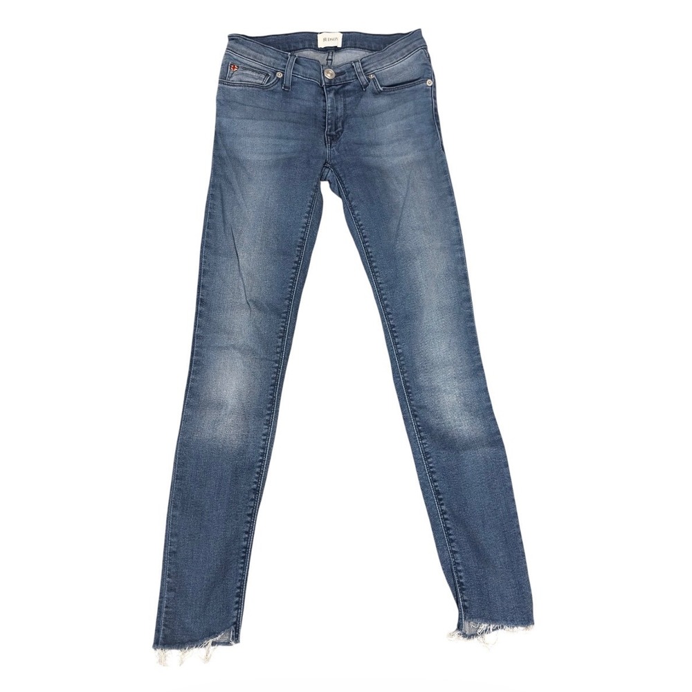 Hudson Womens Skinny Jeans Medium Wash Raw Hem Low Rise Size 24 Cotton Blend